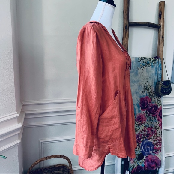 FOR CYNTHY BURNT ORANGE LINEN HOODED TUNIC TOP COVER UP - Picture 3 of 14